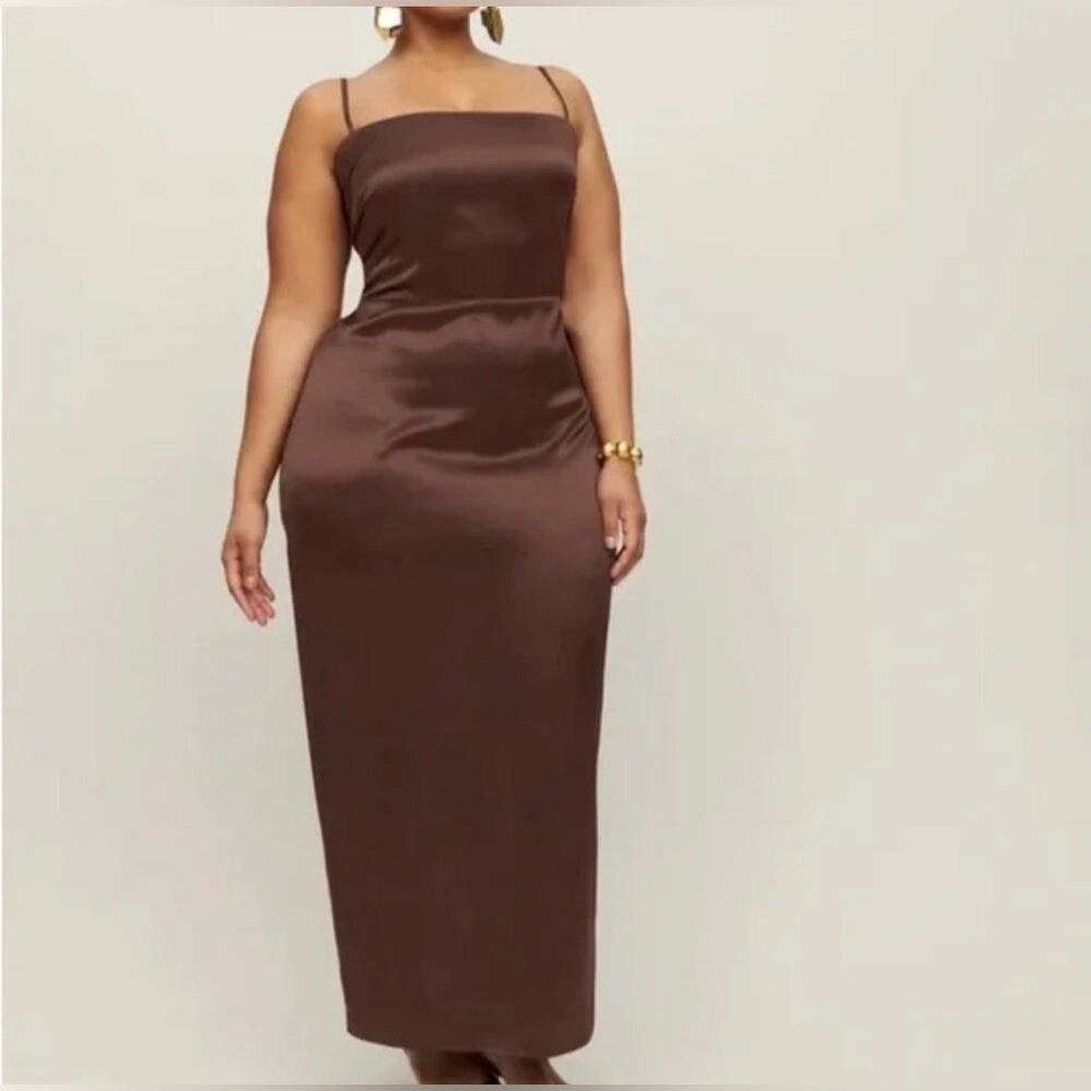 Reformation Frankie 100% Silk Maxi Slip Dress in Brown, Size 14 - Picture 4 of 16